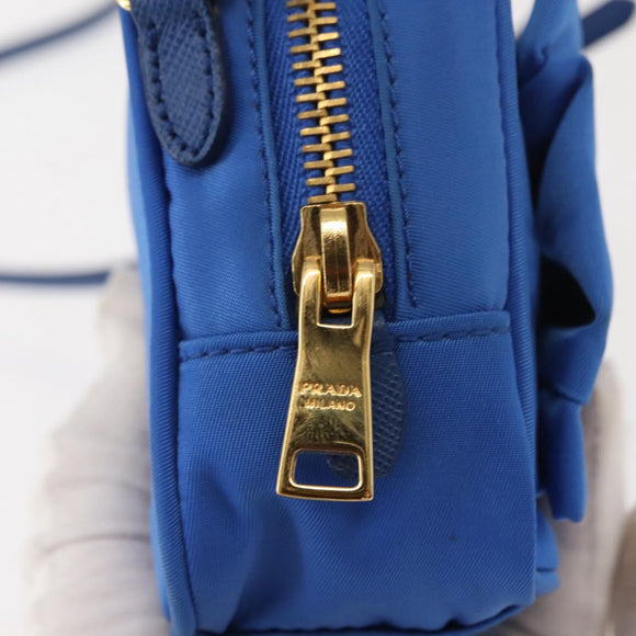 PRADA Shoulder Bag Nylon Blue Gold Auth 150608A