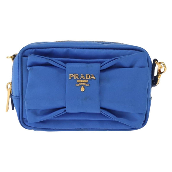 PRADA Shoulder Bag Nylon Blue Gold Auth 150608