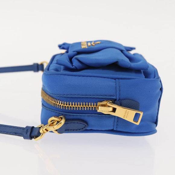 PRADA Shoulder Bag Nylon Blue Gold Auth 150608