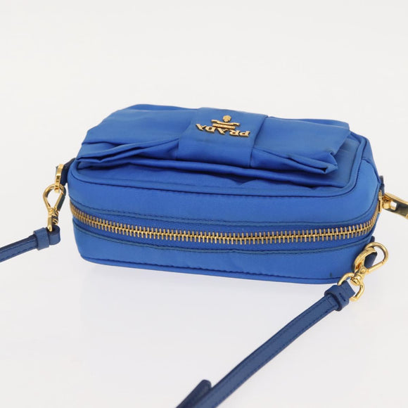 PRADA Shoulder Bag Nylon Blue Gold Auth 150608A