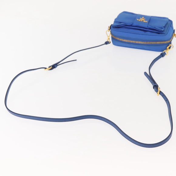 PRADA Shoulder Bag Nylon Blue Gold Auth 150608