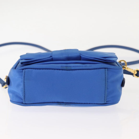 PRADA Shoulder Bag Nylon Blue Gold Auth 150608A