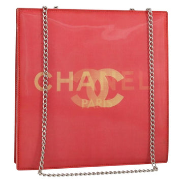 CHANEL Chain Shoulder Bag Vinyl Red Silver CC Auth 150609