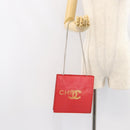 CHANEL Chain Shoulder Bag Vinyl Red Silver CC Auth 150609-21