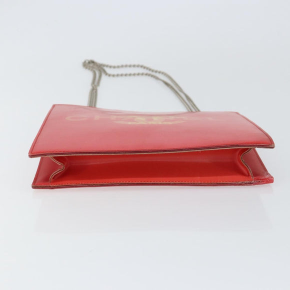 CHANEL Chain Shoulder Bag Vinyl Red Silver CC Auth 150609