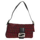 FENDI Zucchino Canvas Mamma Baguette Shoulder Bag Red Silver Auth 150613V-1