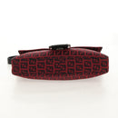 FENDI Zucchino Canvas Mamma Baguette Shoulder Bag Red Silver Auth 150613V-5