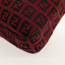FENDI Zucchino Canvas Mamma Baguette Shoulder Bag Red Silver Auth 150613V-17