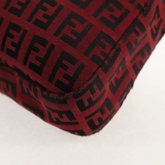 FENDI Zucchino Canvas Mamma Baguette Schultertasche Rot Silber Auth 150613V