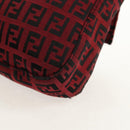 FENDI Zucchino Canvas Mamma Baguette Shoulder Bag Red Silver Auth 150613V-19