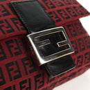 FENDI Zucchino Canvas Mamma Baguette Shoulder Bag Red Silver Auth 150613V-20