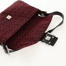FENDI Zucchino Canvas Mamma Baguette Shoulder Bag Red Silver Auth 150613V-21