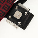 FENDI Zucchino Canvas Mamma Baguette Shoulder Bag Red Silver Auth 150613V-9