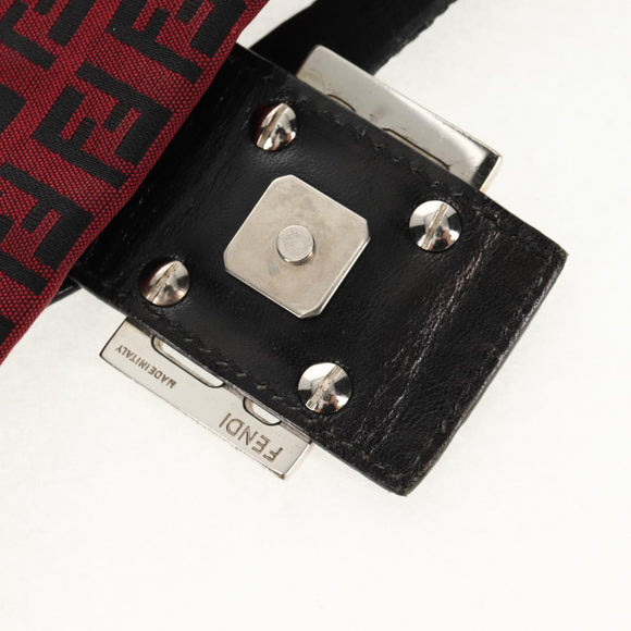 FENDI Zucchino Canvas Mamma Baguette Schultertasche Rot Silber Auth 150613V