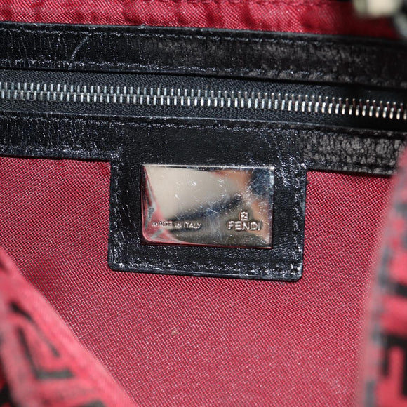 FENDI Zucchino Canvas Mamma Baguette Schultertasche Rot Silber Auth 150613V
