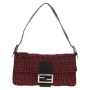 FENDI Zucchino Canvas Mamma Baguette Shoulder Bag Red Silver Auth 150613V-13