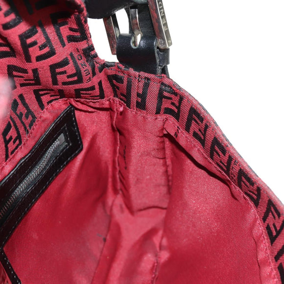 FENDI Zucchino Canvas Mamma Baguette Schultertasche Rot Silber Auth 150613V