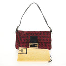 FENDI Zucchino Canvas Mamma Baguette Shoulder Bag Red Silver Auth 150613V-12