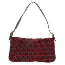 FENDI Zucchino Canvas Mamma Baguette Shoulder Bag Red Silver Auth 150613V-2