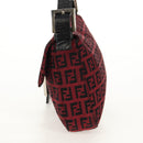FENDI Zucchino Canvas Mamma Baguette Shoulder Bag Red Silver Auth 150613V-3