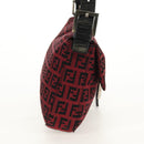 FENDI Zucchino Canvas Mamma Baguette Shoulder Bag Red Silver Auth 150613V-4
