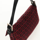 FENDI Zucchino Canvas Mamma Baguette Shoulder Bag Red Silver Auth 150613V-14