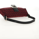 FENDI Zucchino Canvas Mamma Baguette Shoulder Bag Red Silver Auth 150613V-6