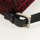 FENDI Zucchino Canvas Mamma Baguette Shoulder Bag Red Silver Auth 150613V-7