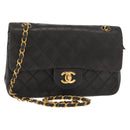 CHANEL Chain Double Flap Matelasse 23 Bag Leather Black Gold CC Auth 150616-1
