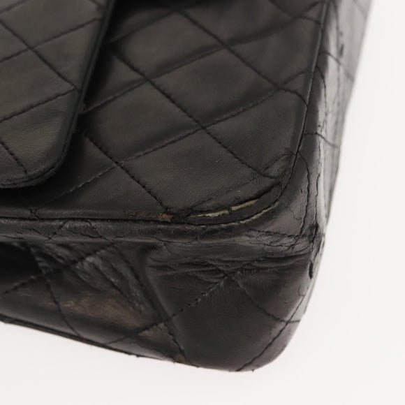 CHANEL Chain Double Flap Matelasse 23 Bag Leather Black Gold CC Auth 150616