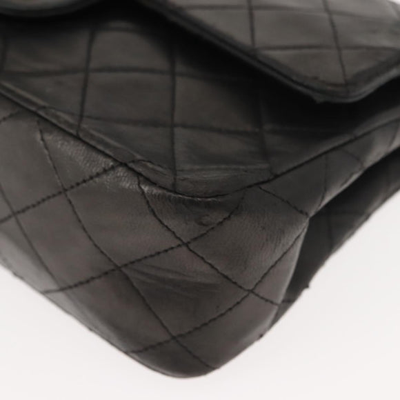 CHANEL Chain Double Flap Matelasse 23 Bag Leather Black Gold CC Auth 150616