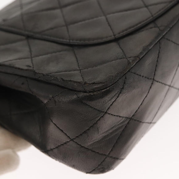 CHANEL Chain Double Flap Matelasse 23 Bag Leather Black Gold CC Auth 150616