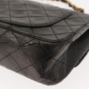 CHANEL Chain Double Flap Matelasse 23 Bag Leather Black Gold CC Auth 150616-14
