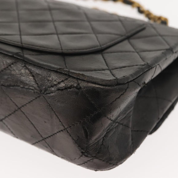 CHANEL Chain Double Flap Matelasse 23 Bag Leather Black Gold CC Auth 150616