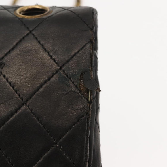 CHANEL Chain Double Flap Matelasse 23 Bag Leather Black Gold CC Auth 150616