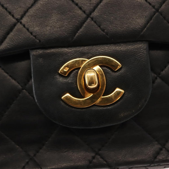 CHANEL Chain Double Flap Matelasse 23 Bag Leather Black Gold CC Auth 150616
