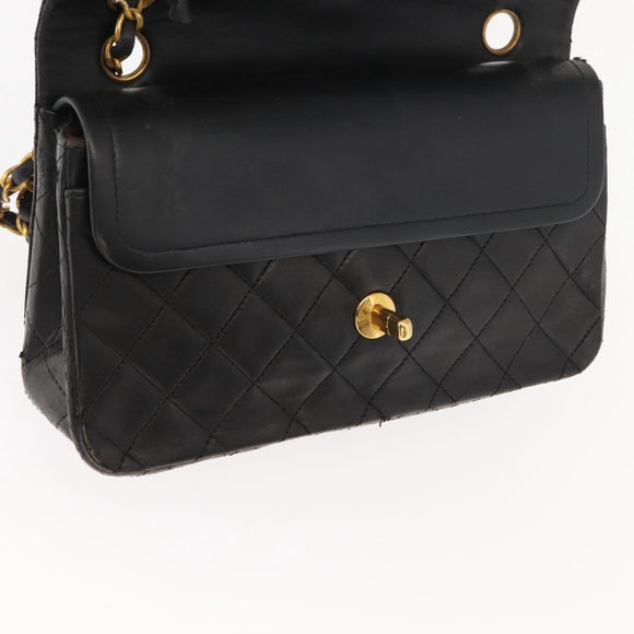 CHANEL Chain Double Flap Matelasse 23 Bag Leather Black Gold CC Auth 150616