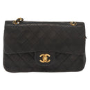 CHANEL Chain Double Flap Matelasse 23 Bag Leather Black Gold CC Auth 150616-2