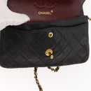 CHANEL Chain Double Flap Matelasse 23 Bag Leather Black Gold CC Auth 150616-20