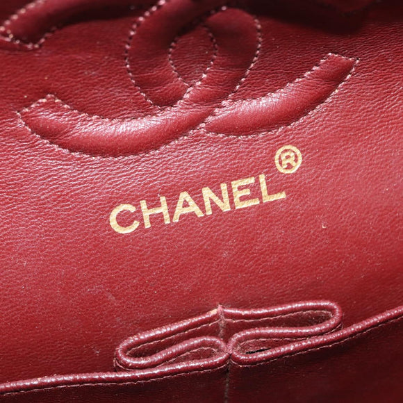 CHANEL Chain Double Flap Matelasse 23 Bag Leather Black Gold CC Auth 150616