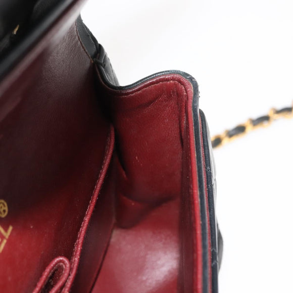 CHANEL Chain Double Flap Matelasse 23 Bag Leather Black Gold CC Auth 150616