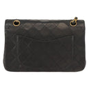 CHANEL Chain Double Flap Matelasse 23 Bag Leather Black Gold CC Auth 150616-3