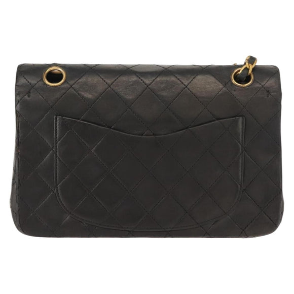 CHANEL Chain Double Flap Matelasse 23 Bag Leather Black Gold CC Auth 150616
