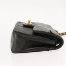 CHANEL Chain Double Flap Matelasse 23 Bag Leather Black Gold CC Auth 150616-4