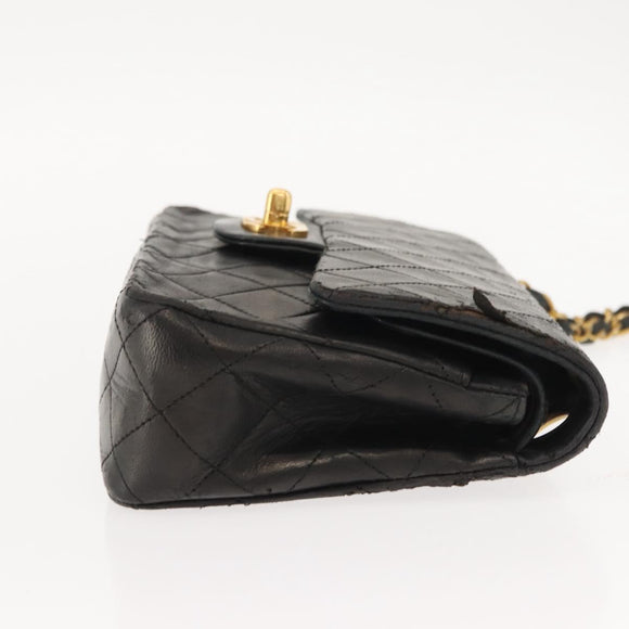 CHANEL Chain Double Flap Matelasse 23 Bag Leather Black Gold CC Auth 150616