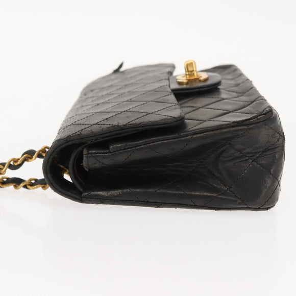 CHANEL Chain Double Flap Matelasse 23 Bag Leather Black Gold CC Auth 150616