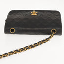 CHANEL Chain Double Flap Matelasse 23 Bag Leather Black Gold CC Auth 150616-6