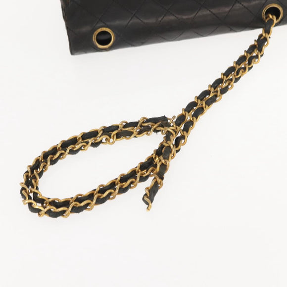 CHANEL Chain Double Flap Matelasse 23 Bag Leather Black Gold CC Auth 150616