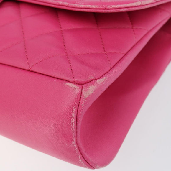 CHANEL Mini Matelasse Chain Shoulder Bag Lamb Skin Pink Gold CC Auth 150617