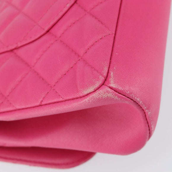 CHANEL Mini Matelasse Chain Shoulder Bag Lamb Skin Pink Gold CC Auth 150617